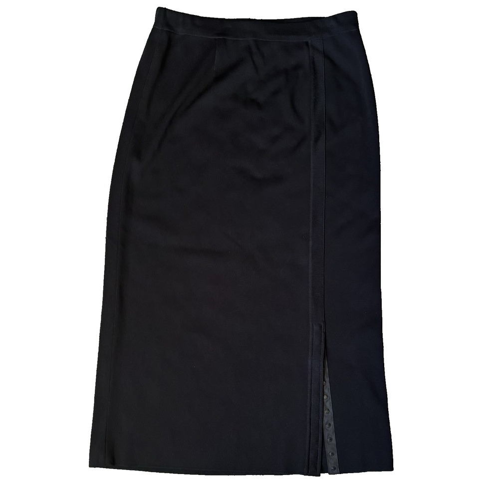 VINTAGE Exclusively Misook Black Pencil Skirt Acrylic Knit Medium Pull On Midi